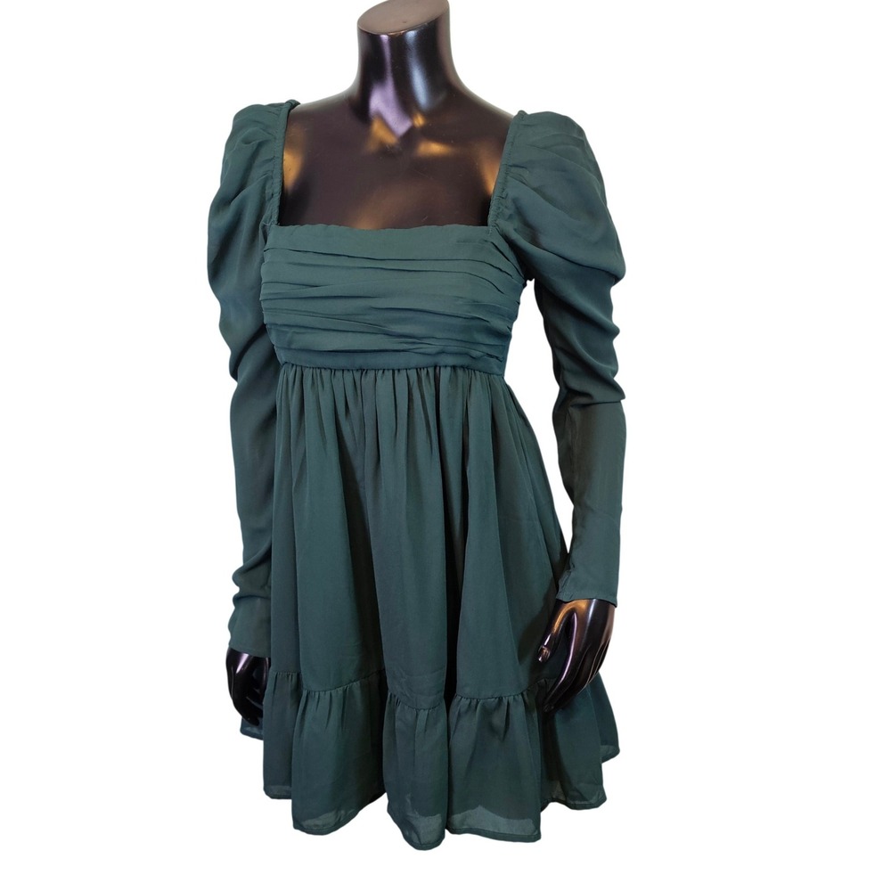 Abercrombie & Fitch Green‎ Puff Sleeve Smocked Mini Dress XS NWT Cottagecore